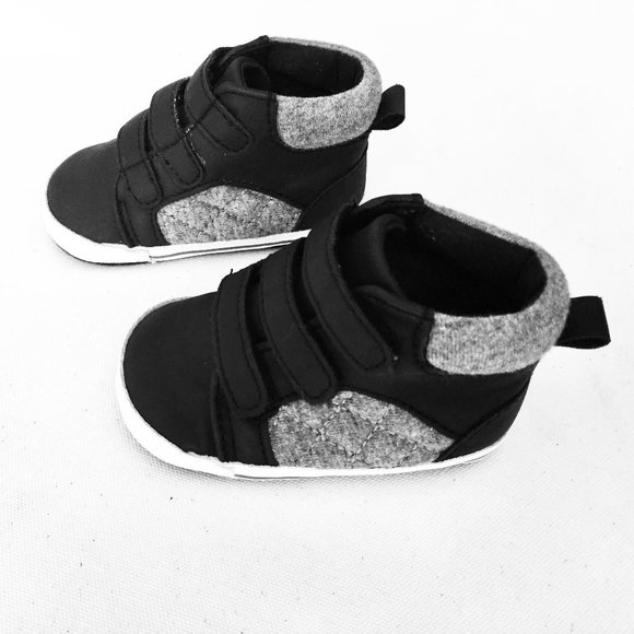 Black & Grey 3 Strap Infant High Tops Sneakers